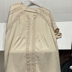 Chic Beige Lace Accent Women's Blouse
